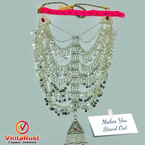 Multilayers Afghan Necklace, Tribal Afghani Necklace With Dangling Tassels - Picture 11 of 11